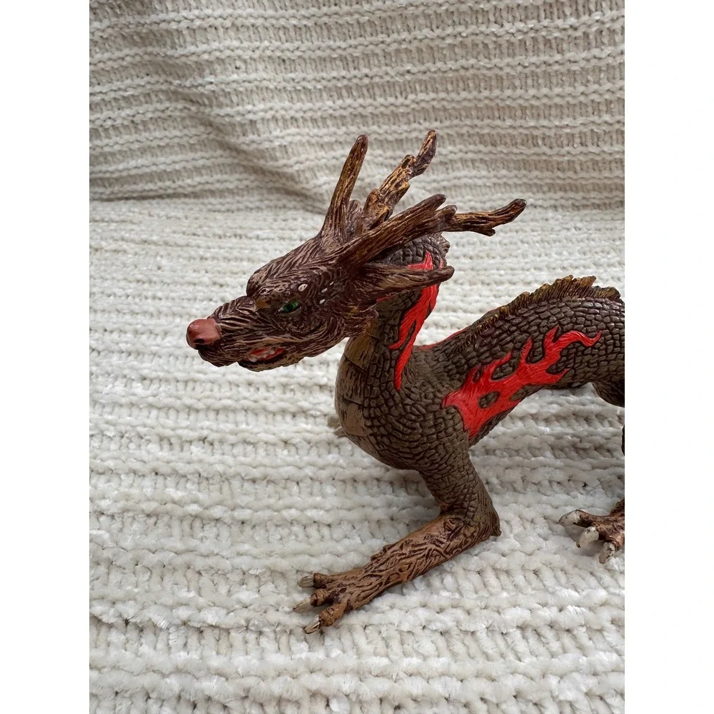 Papo Chinese Dragon Toy Figurine 2010 Brown‎ Red Flame Mythical Creature